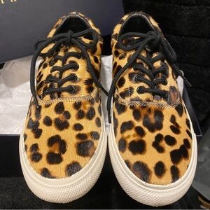 Polo Ralph Lauren Leopard HAIRCALF Print Sneakers with Black LacesMADE IN FRANCE